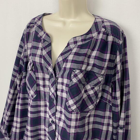 Duluth Trading Co Crosscut Wicking Flannel Shirt Women 3X Purple Plaid Cabincore - Picture 2 of 13